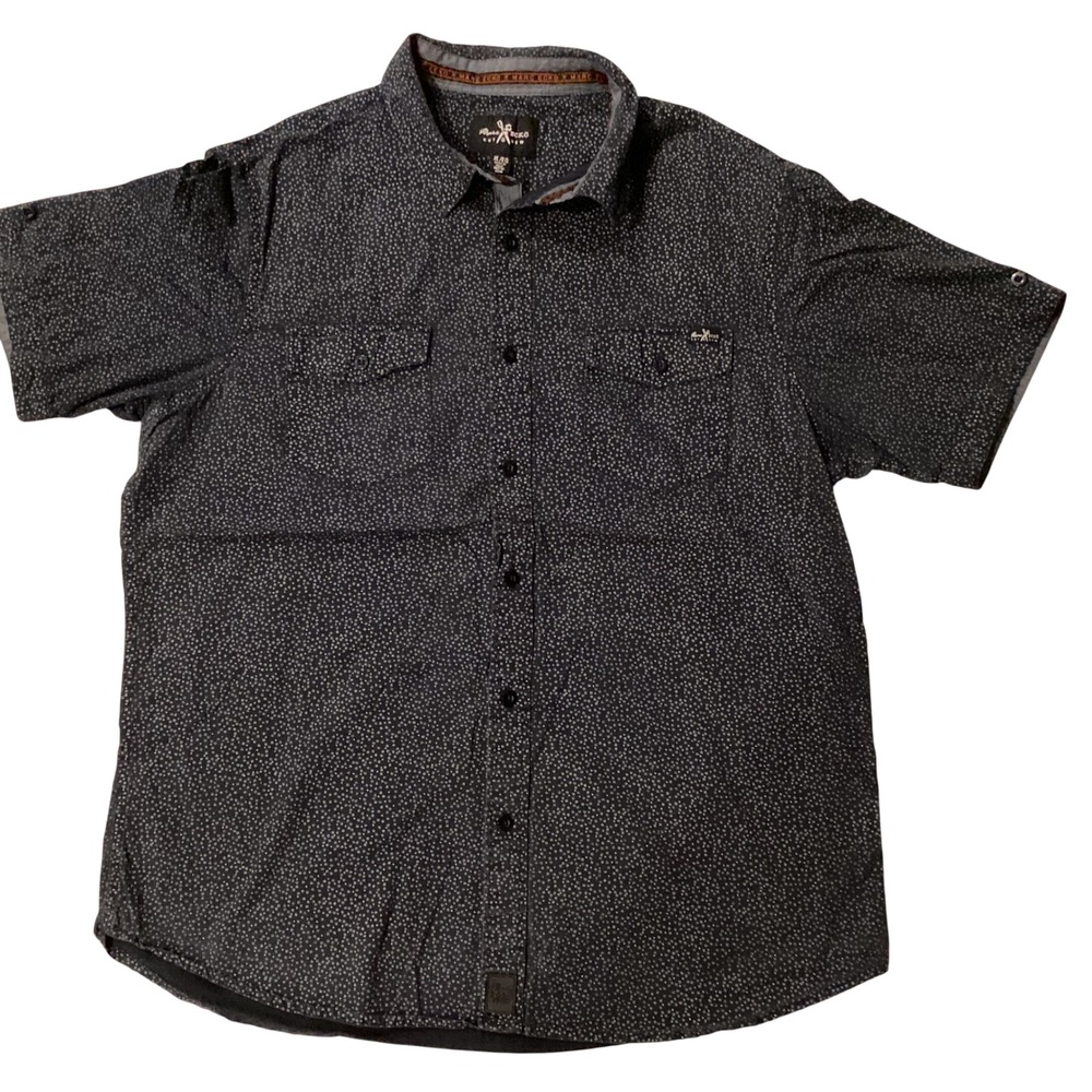 Marc Ecko Cut & Sew Mens XL Navy Micro Dot Short Sleeve Button‎ Up Shirt